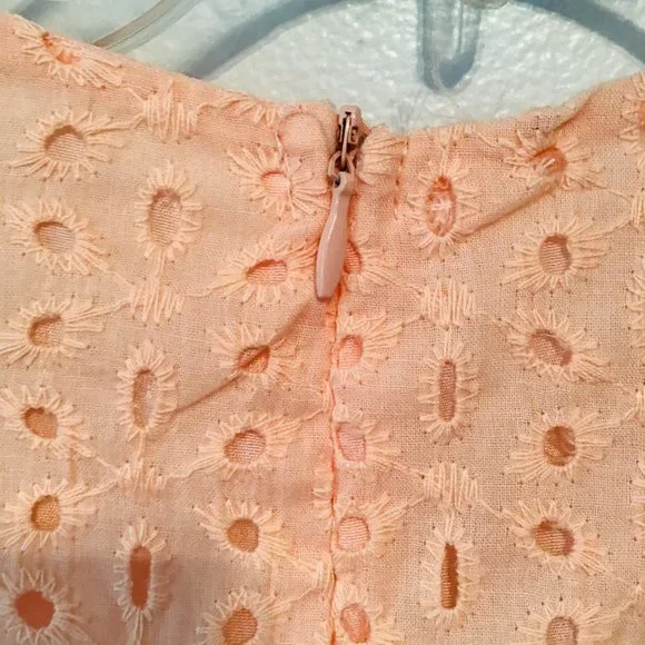 Eyelet Lace Peach Romper Dress with Cap Sleeves - Picture 7 of 10